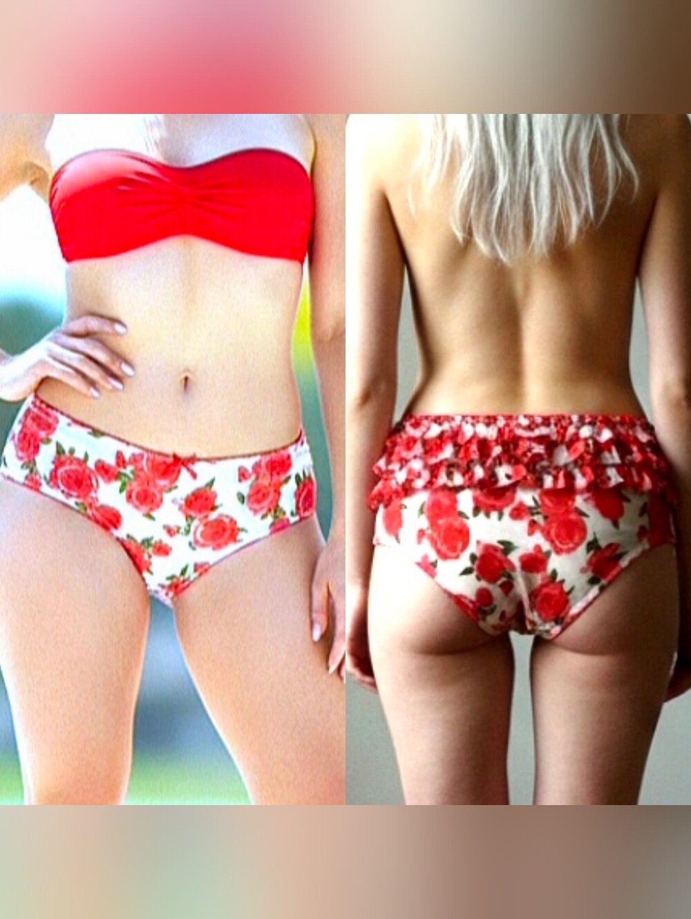 Vtg Y2K Jessica Simpson white mesh red rose Ruffle butt panties rare L NWOT
